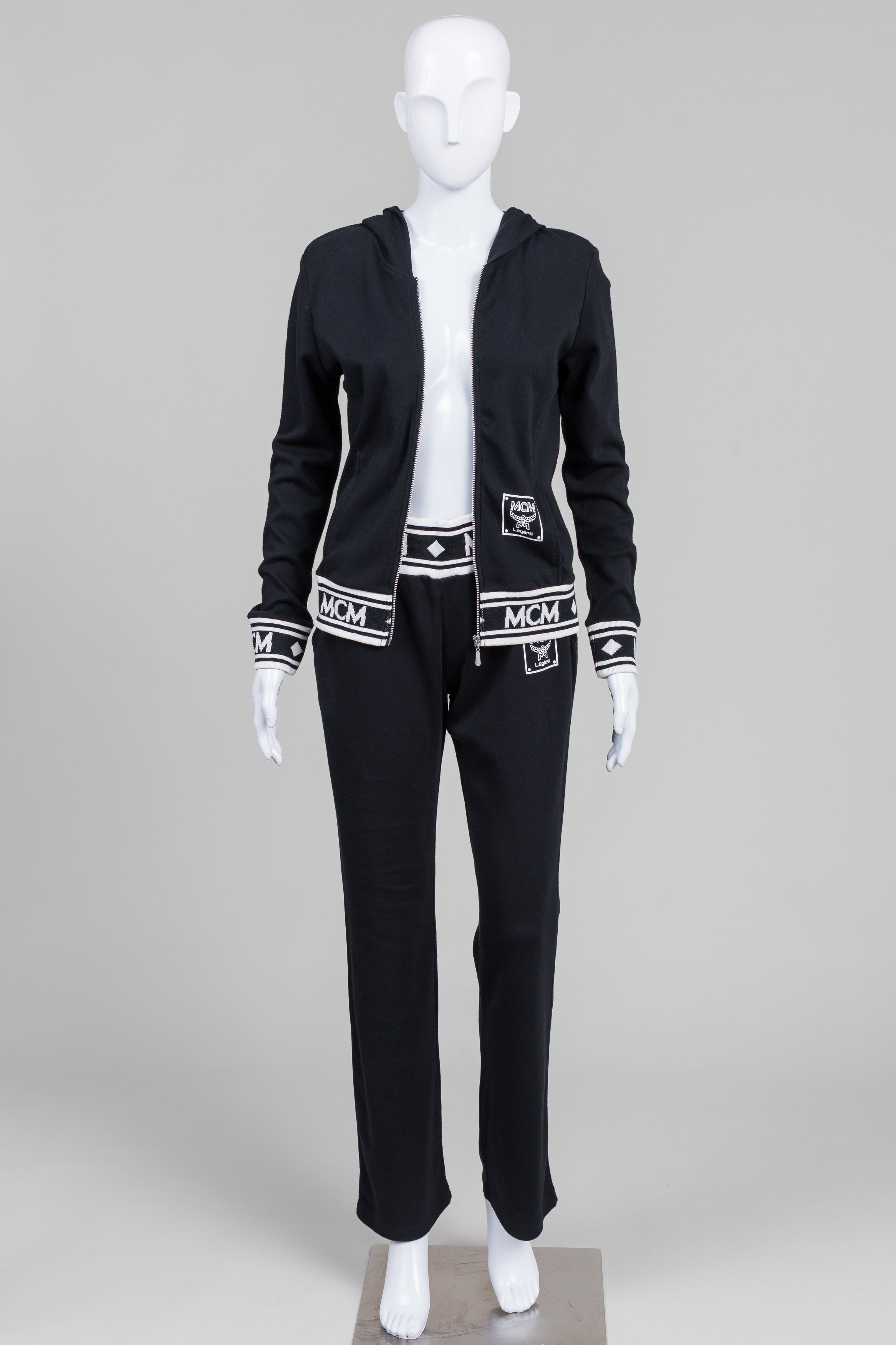 MCM Leisure Black Hooded Track Jacket w/ White Contrast (M)