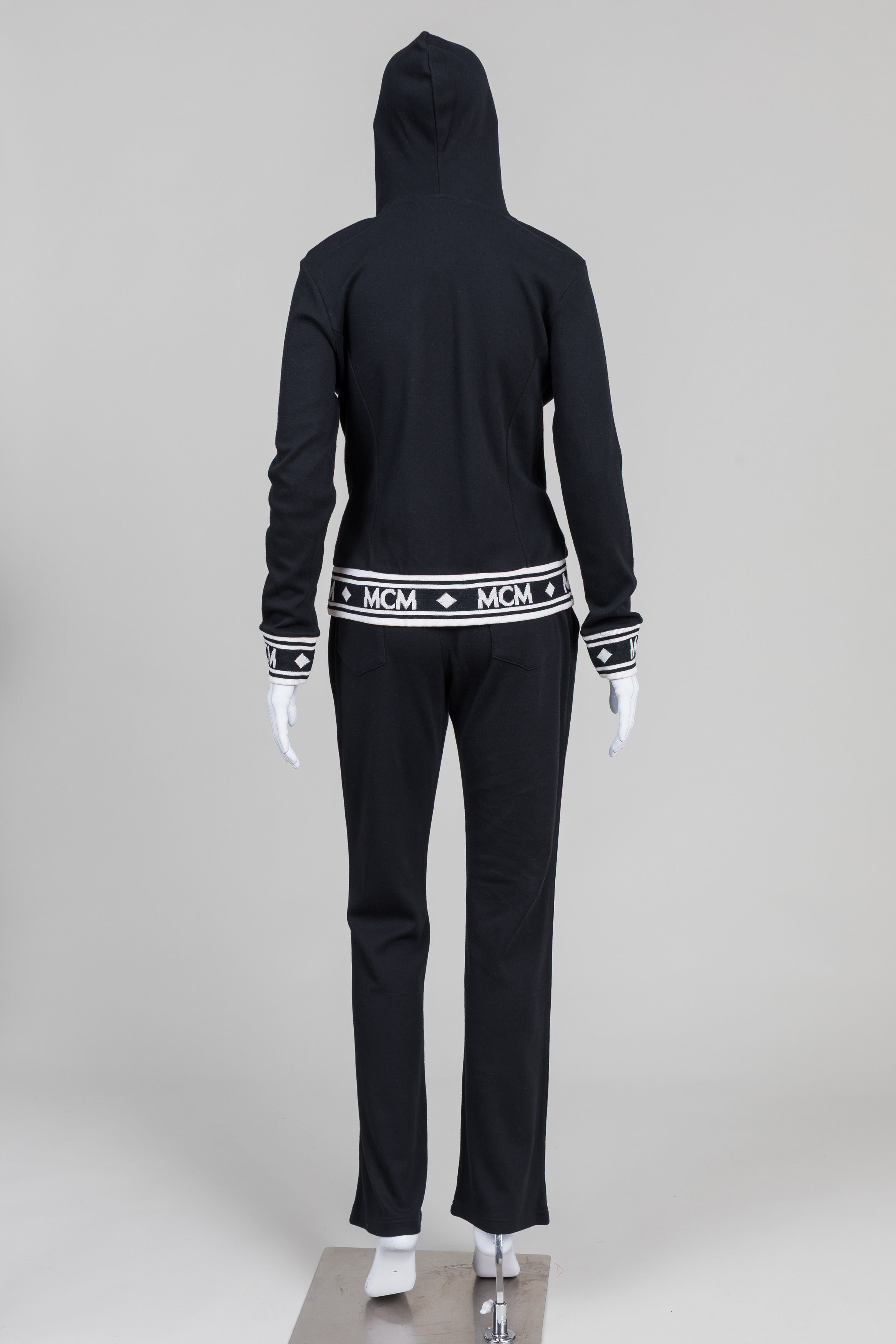 MCM Leisure Black Hooded Track Jacket w/ White Contrast (M)