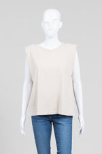 Load image into Gallery viewer, Velvet Beige Sleeveless Crewneck T-shirt w/ Shoulder Pads (M)
