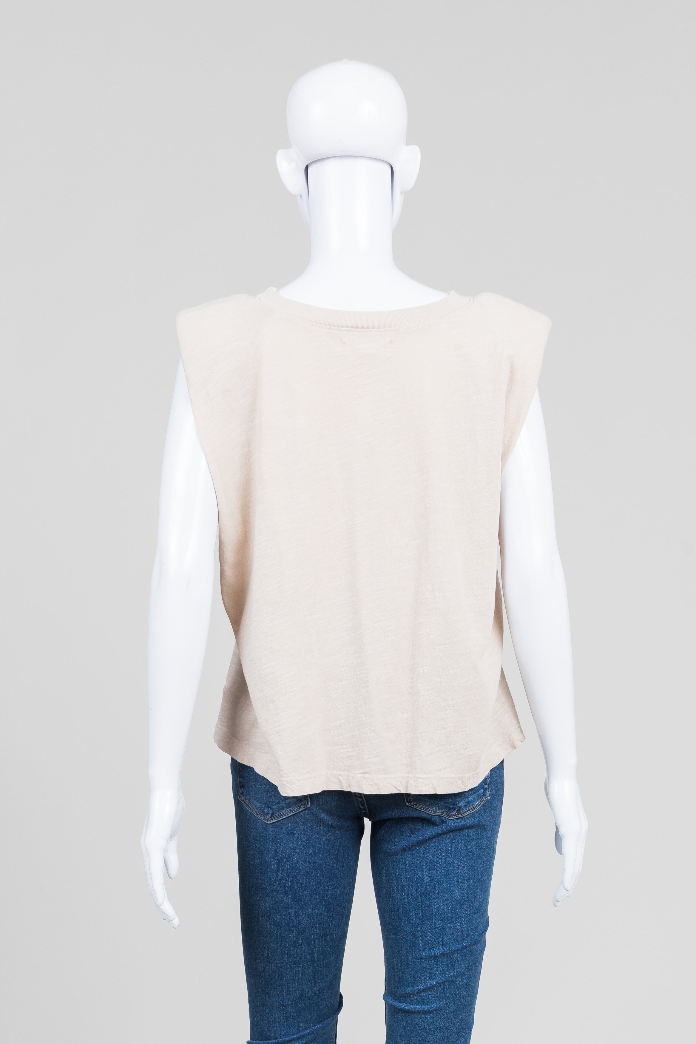 Velvet Beige Sleeveless Crewneck T-shirt w/ Shoulder Pads (M)