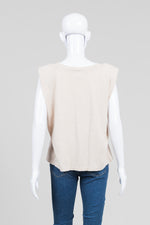 Load image into Gallery viewer, Velvet Beige Sleeveless Crewneck T-shirt w/ Shoulder Pads (M)
