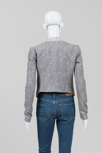 BCBG MaxAzria Grey Tweed Drape Front Jacket (XXS)