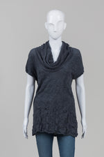 Load image into Gallery viewer, Hugo Boss Charcoal Ripple Weave Cap Sleeve Cowlneck Top (M)
