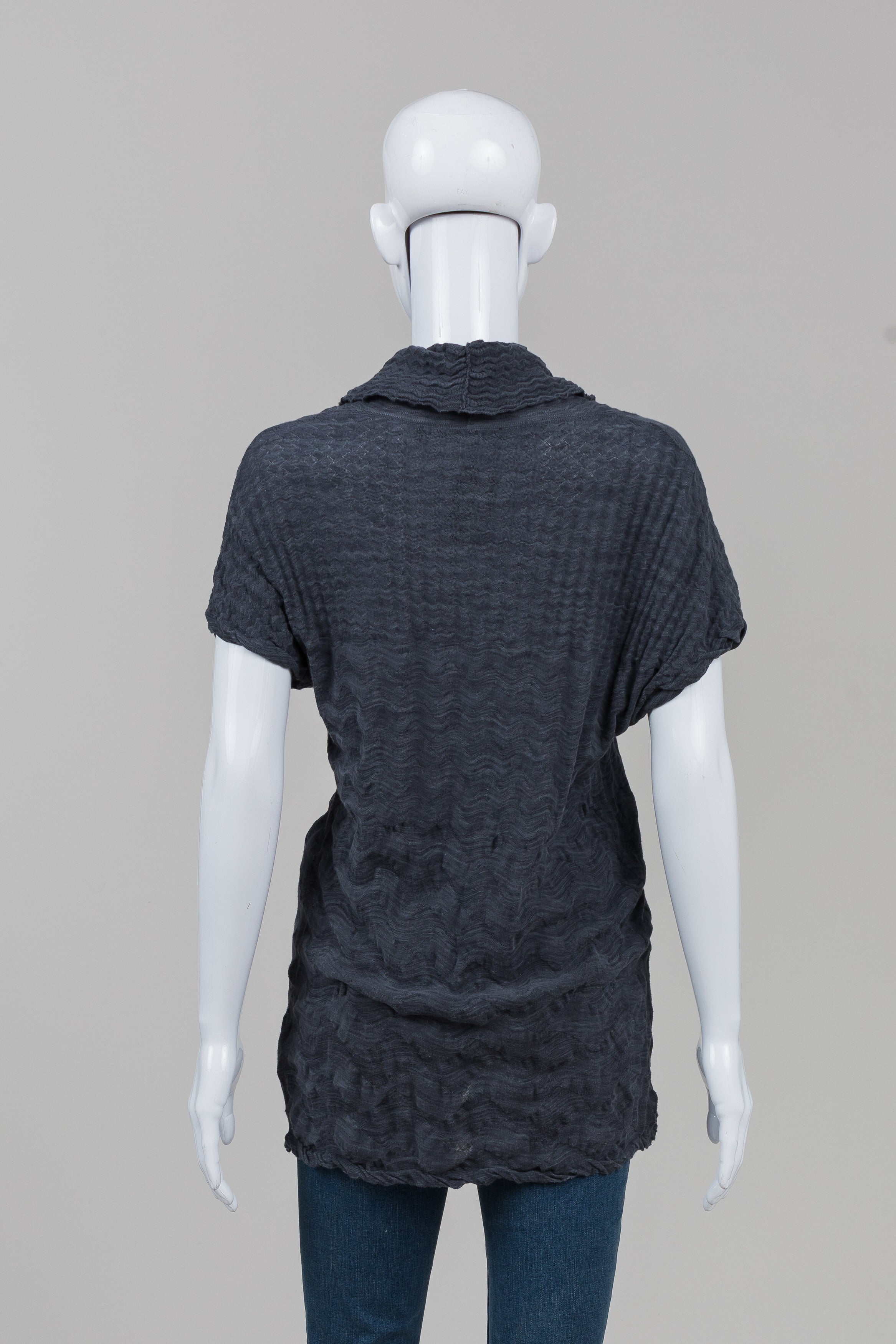 Hugo Boss Charcoal Ripple Weave Cap Sleeve Cowlneck Top (M)