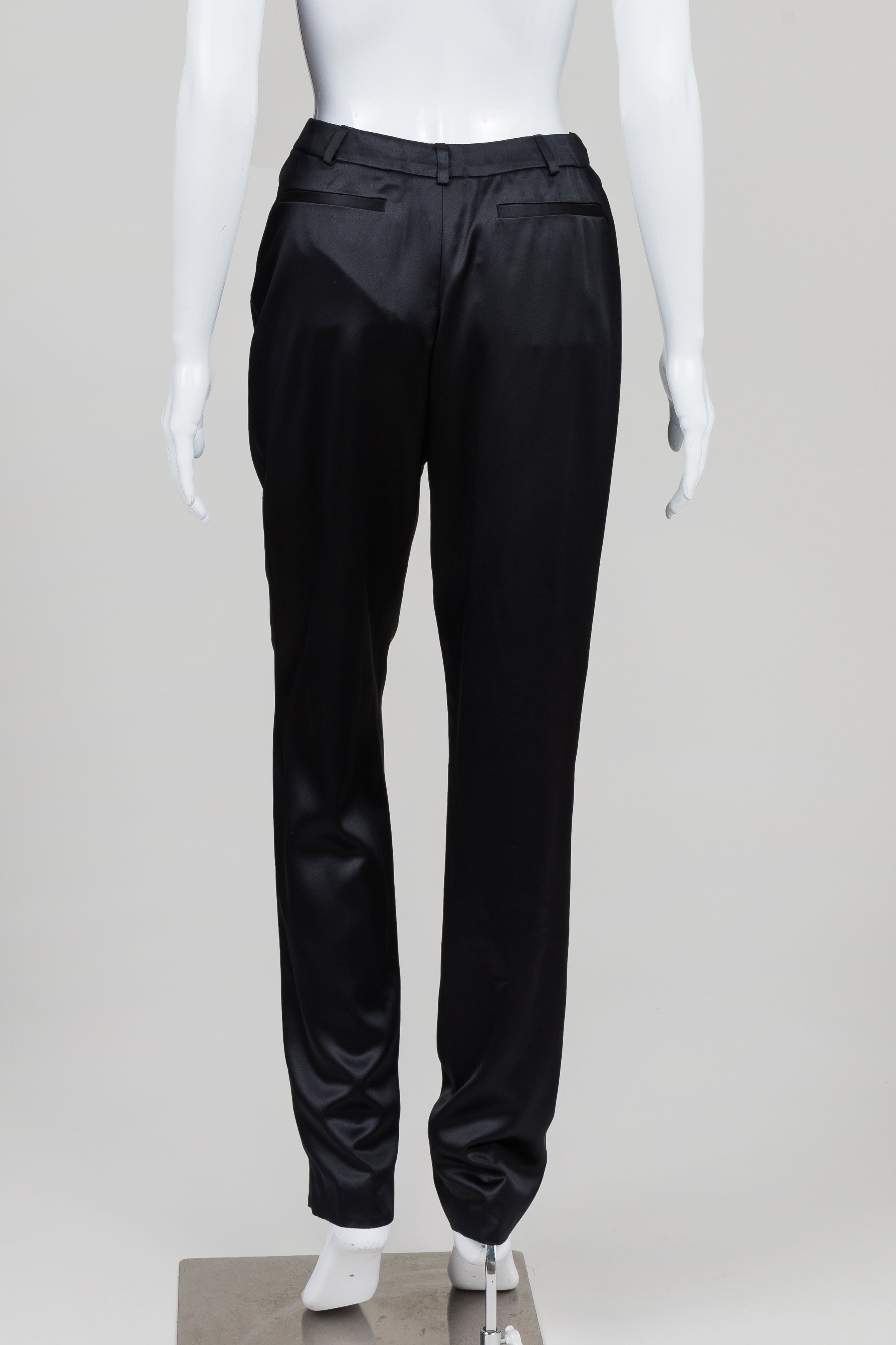 DKNY Black Silk Satin Trousers (6)