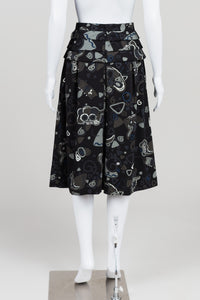 Louis Feraud Vintage Black/Khaki Print Pleated Skirt (9)