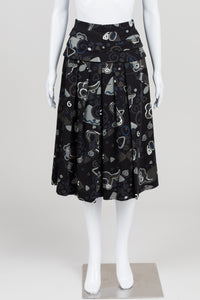 Louis Feraud Vintage Black/Khaki Print Pleated Skirt (9)