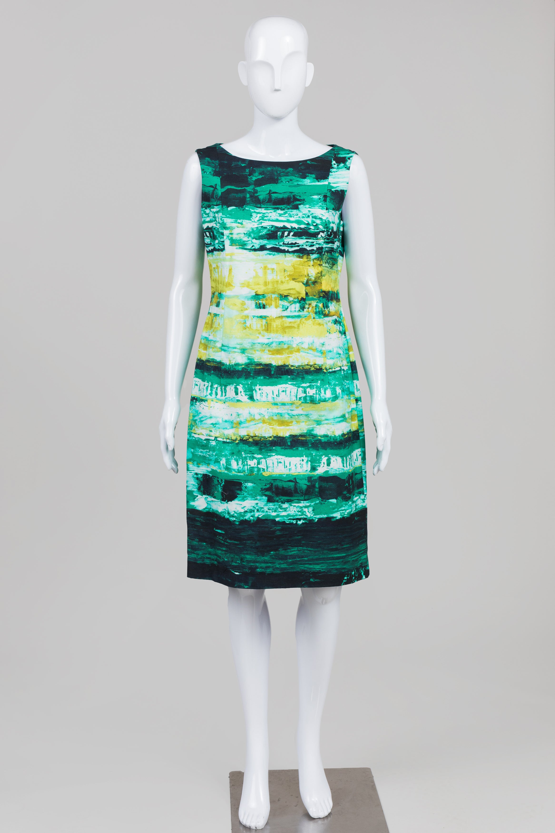 Lafayette 148 Black/Green /Gold Abstract Print Sheath Dress (6)