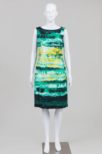 Lafayette 148 Black/Green /Gold Abstract Print Sheath Dress (6)