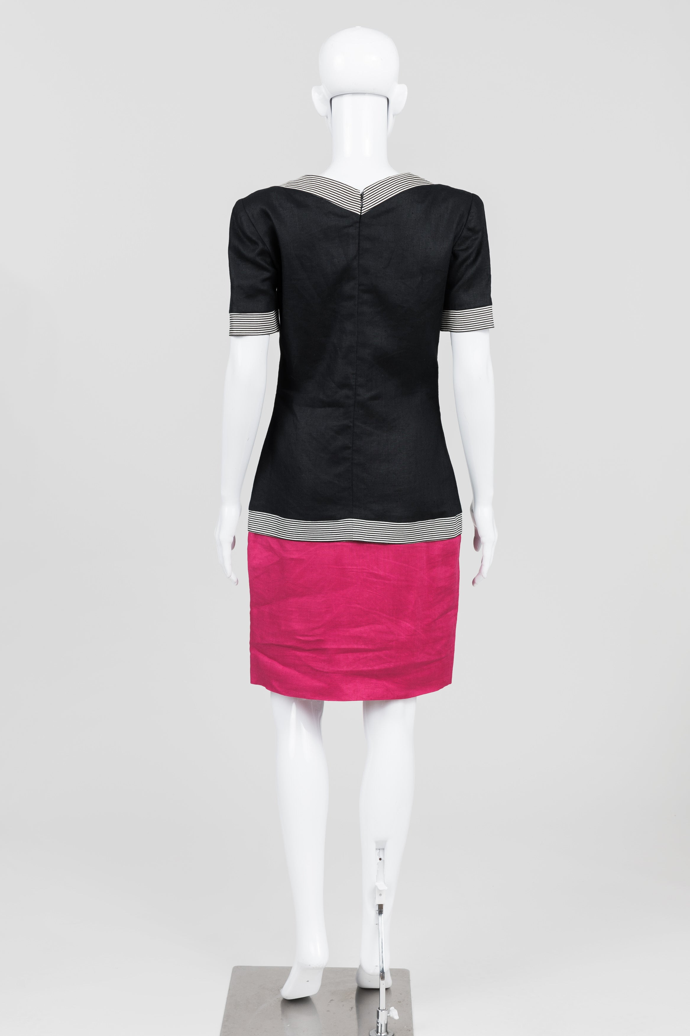 Oscar de la Renta Vintage Navy/Fushia Colourblock Dress (4)