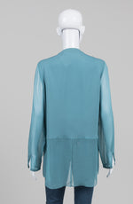 Load image into Gallery viewer, Elie Tahari Teal Blue Silk Collarless Blouse (M)
