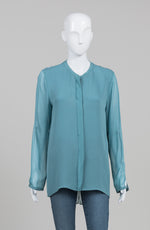 Load image into Gallery viewer, Elie Tahari Teal Blue Silk Collarless Blouse (M)
