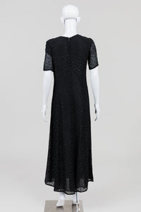 Jaeger Vintage Black Allover Textured Long Dress (8)