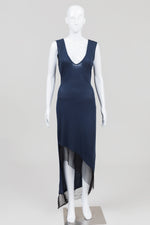 Load image into Gallery viewer, BCBG MaxAzria Blue Rib Knit Sleeveless Dress w/ Assymetrical Hem (XS)
