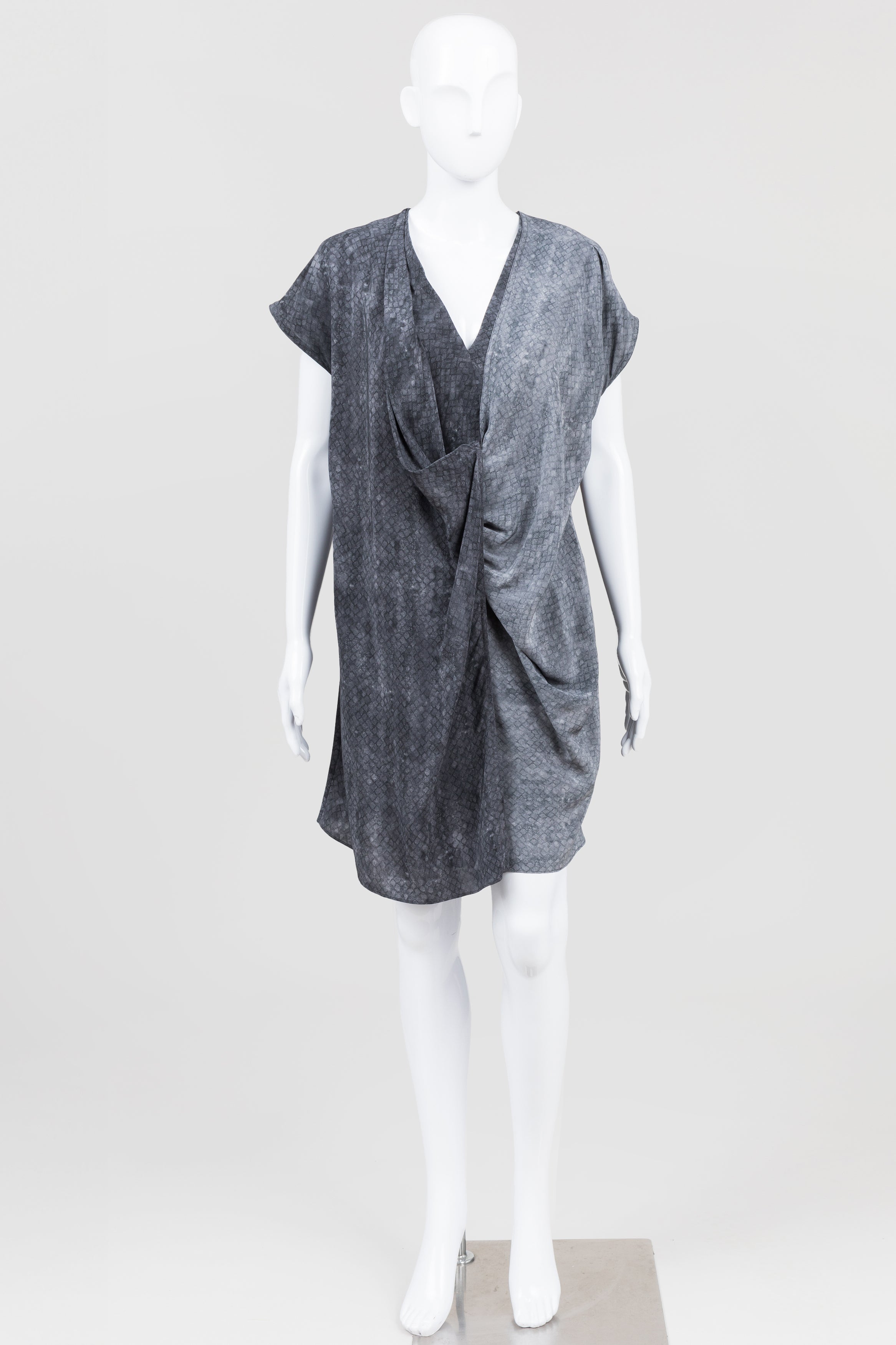 AllSaints Grey Print Cap Sleeve Draped Dress (4)