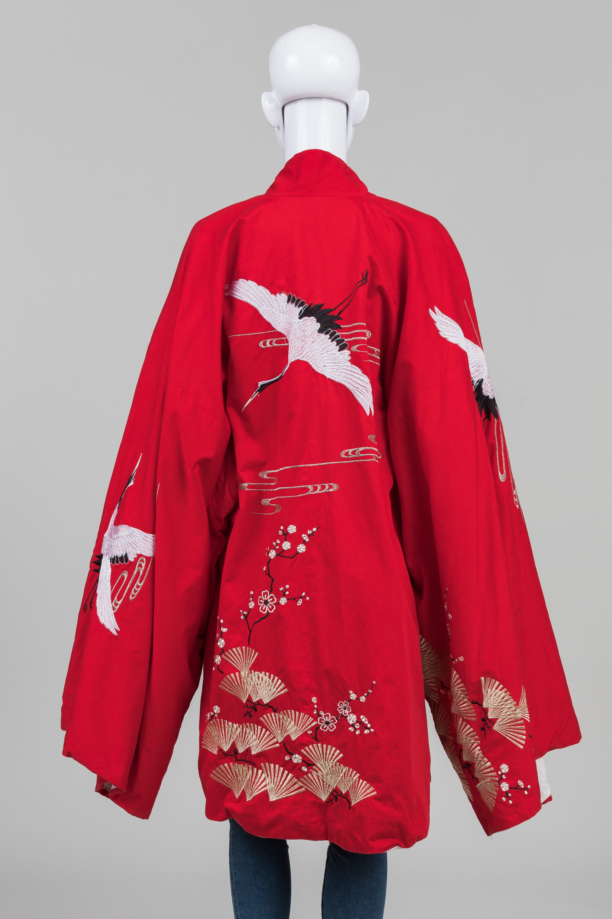 Red Embroidered Cranes Asian Robe