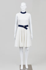 Load image into Gallery viewer, Leo-Dana Vintage White/Navy Pleated Fit &amp; Flare Dress
