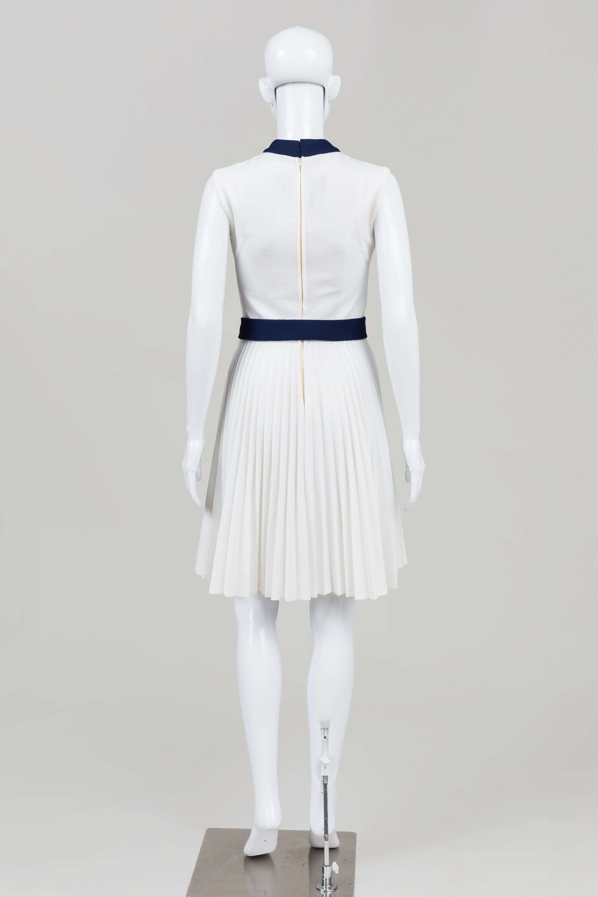 Leo-Dana Vintage White/Navy Pleated Fit & Flare Dress