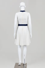 Load image into Gallery viewer, Leo-Dana Vintage White/Navy Pleated Fit &amp; Flare Dress

