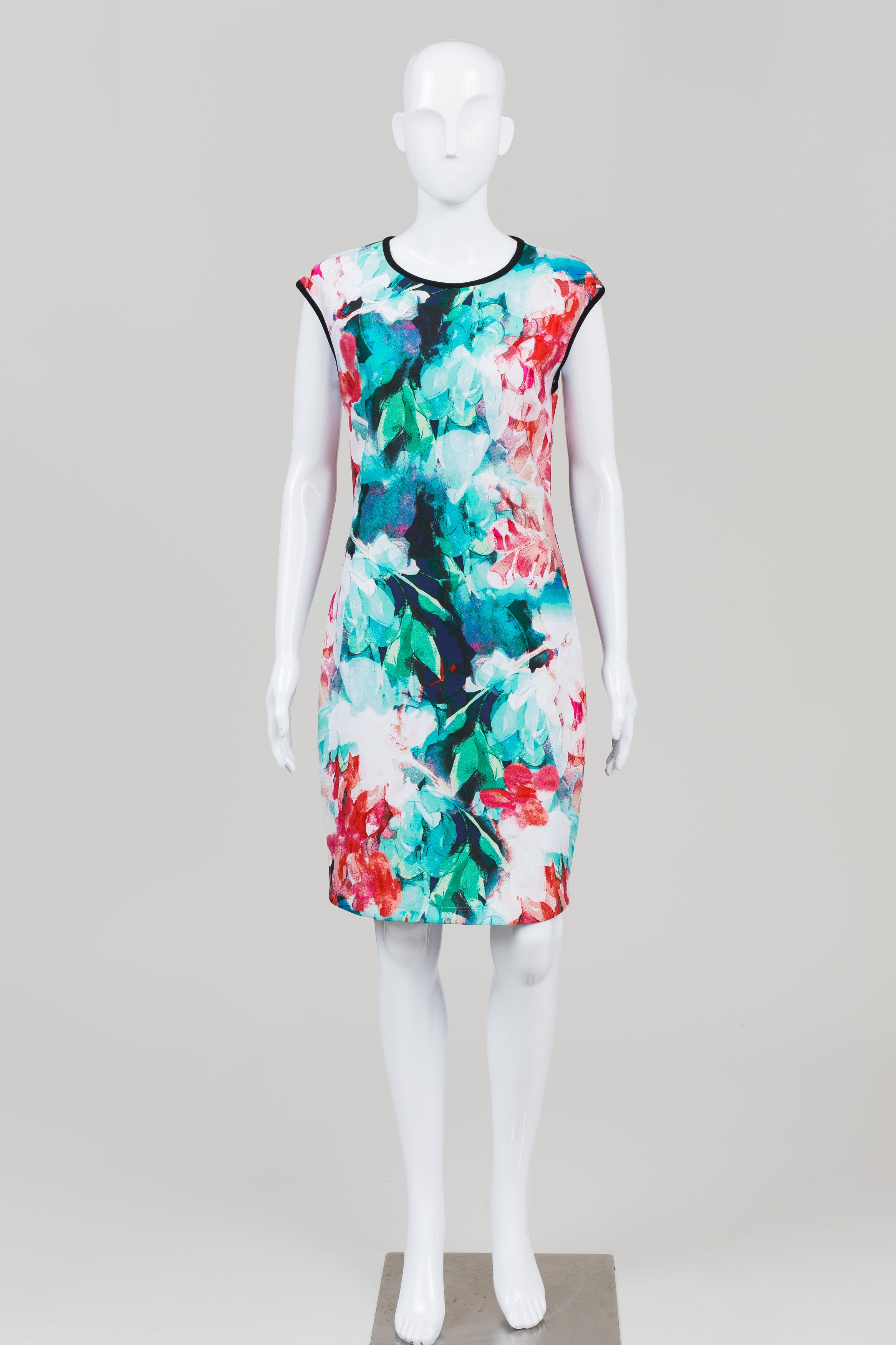 Bisou Bisou Teal/Navy/Coral Floral Print Sheath Dress (10)