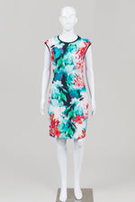 Load image into Gallery viewer, Bisou Bisou Teal/Navy/Coral Floral Print Sheath Dress (10)
