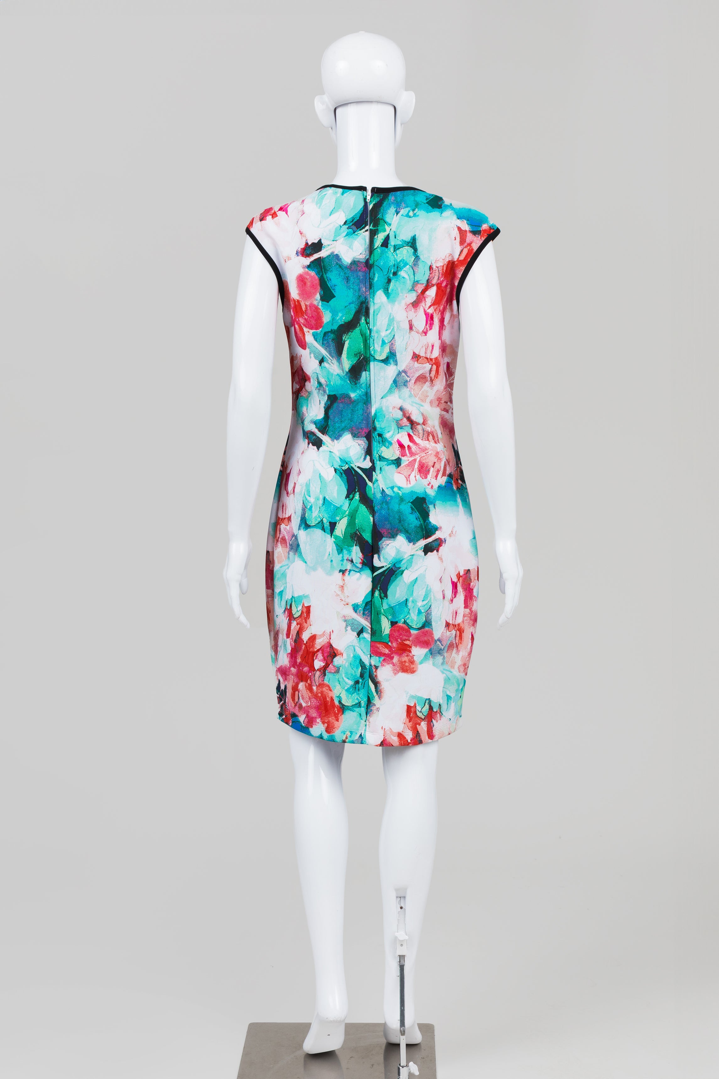 Bisou Bisou Teal/Navy/Coral Floral Print Sheath Dress (10)