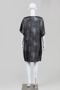 Eileen Fisher Greige Mottled Print Shift Dress (M)