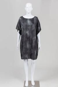 Eileen Fisher Greige Mottled Print Shift Dress (M)