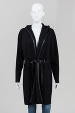 Load image into Gallery viewer, Elena Wang Black Hooded Belted Coat (XL)

