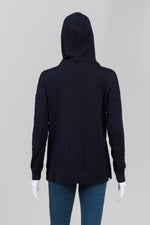 Load image into Gallery viewer, Michael Michael Kors Navy Hooded Sweater w/ Gold Chain Laces (XS)
