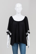 Load image into Gallery viewer, Joseph Ribkoff Black Peasant Blouse w/ Daisies (10)

