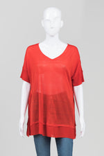 Load image into Gallery viewer, Eileen Fisher Tomato Red Short Sleeve Tunic w/ Split Sides (M)

