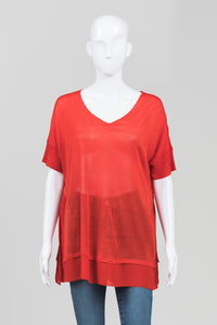 Eileen Fisher Tomato Red Short Sleeve Tunic w/ Split Sides (M)