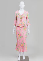 Load image into Gallery viewer, Jones New York two piece pink floral blouse and long skirt (P/M)
