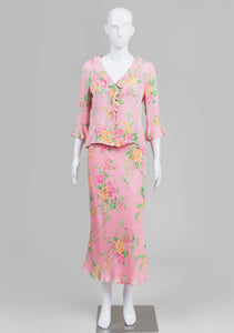 Jones New York two piece pink floral blouse and long skirt (P/M)
