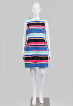 Load image into Gallery viewer, Kate Spade fuschia, blue, black and white striped sleeveless dress (10)
