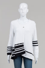 Load image into Gallery viewer, Pure Handknit White/Navy Stripe Sweater (S/M)
