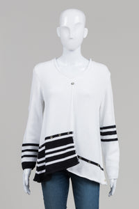 Pure Handknit White/Navy Stripe Sweater (S/M)