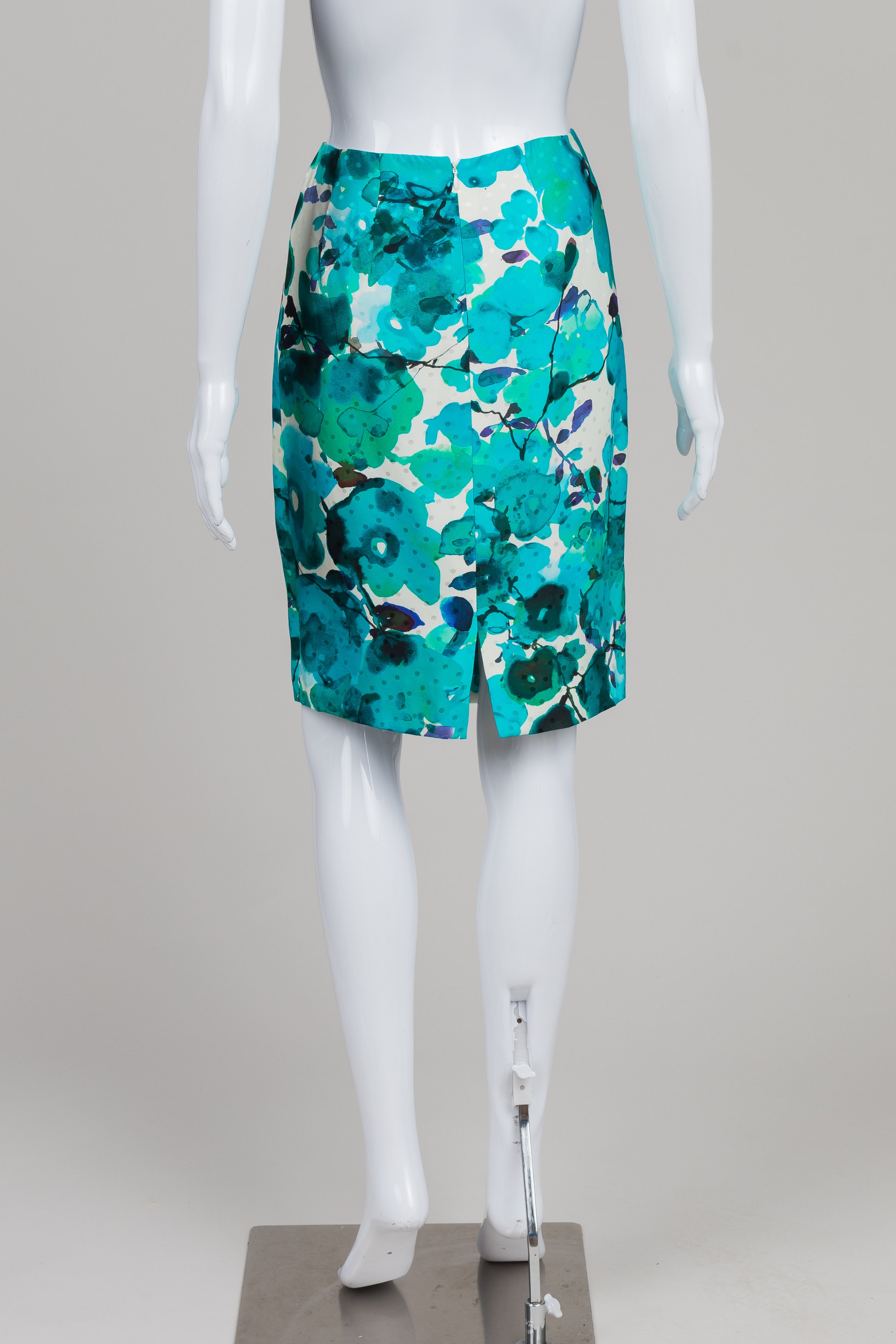 Custom Made Turquoise Floral Print Pencil Skirt