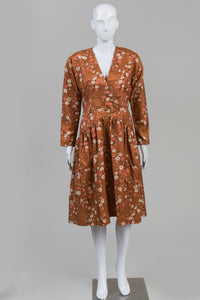 Custom Made Fawn Floral Print Drop Waist Dress w/ Portrait Collar
