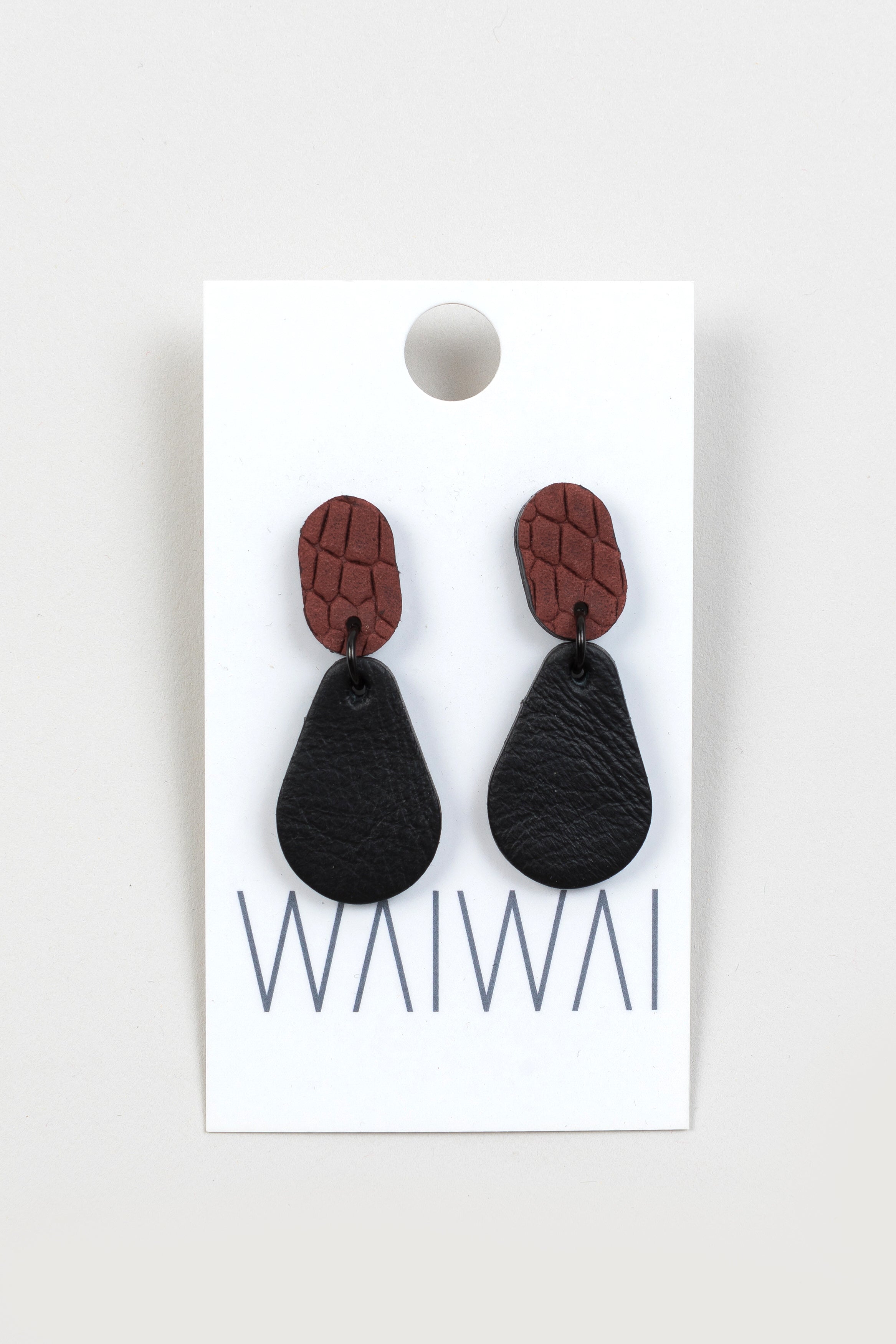 WAIWAI Brown & Black Upcyled Leather Earrings