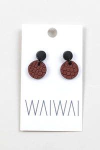 WAIWAI Small Black & Brown Dot Upcycled Leather Earrings