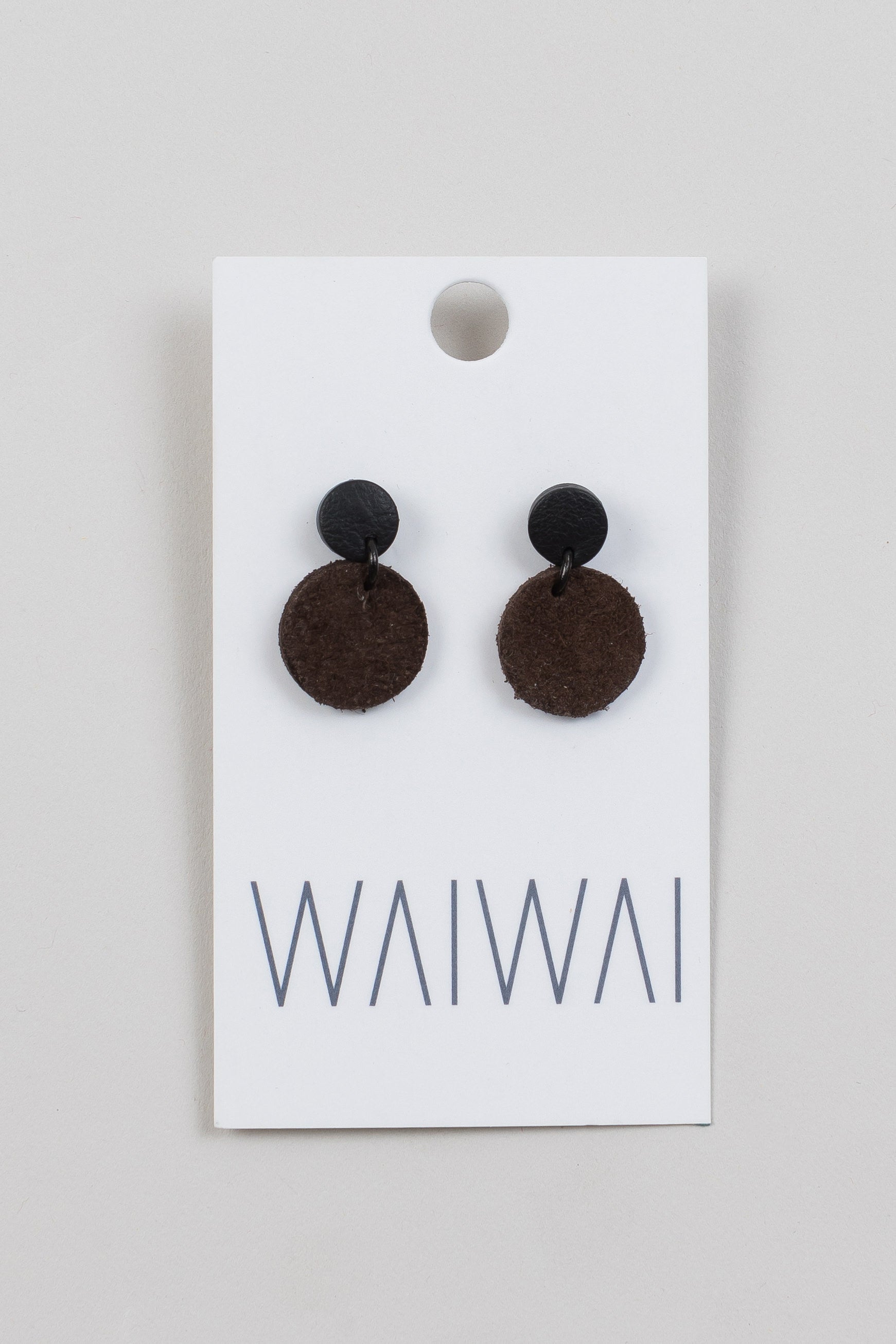 WAIWAI Small Black & Brown Upcycled Leather Earrings