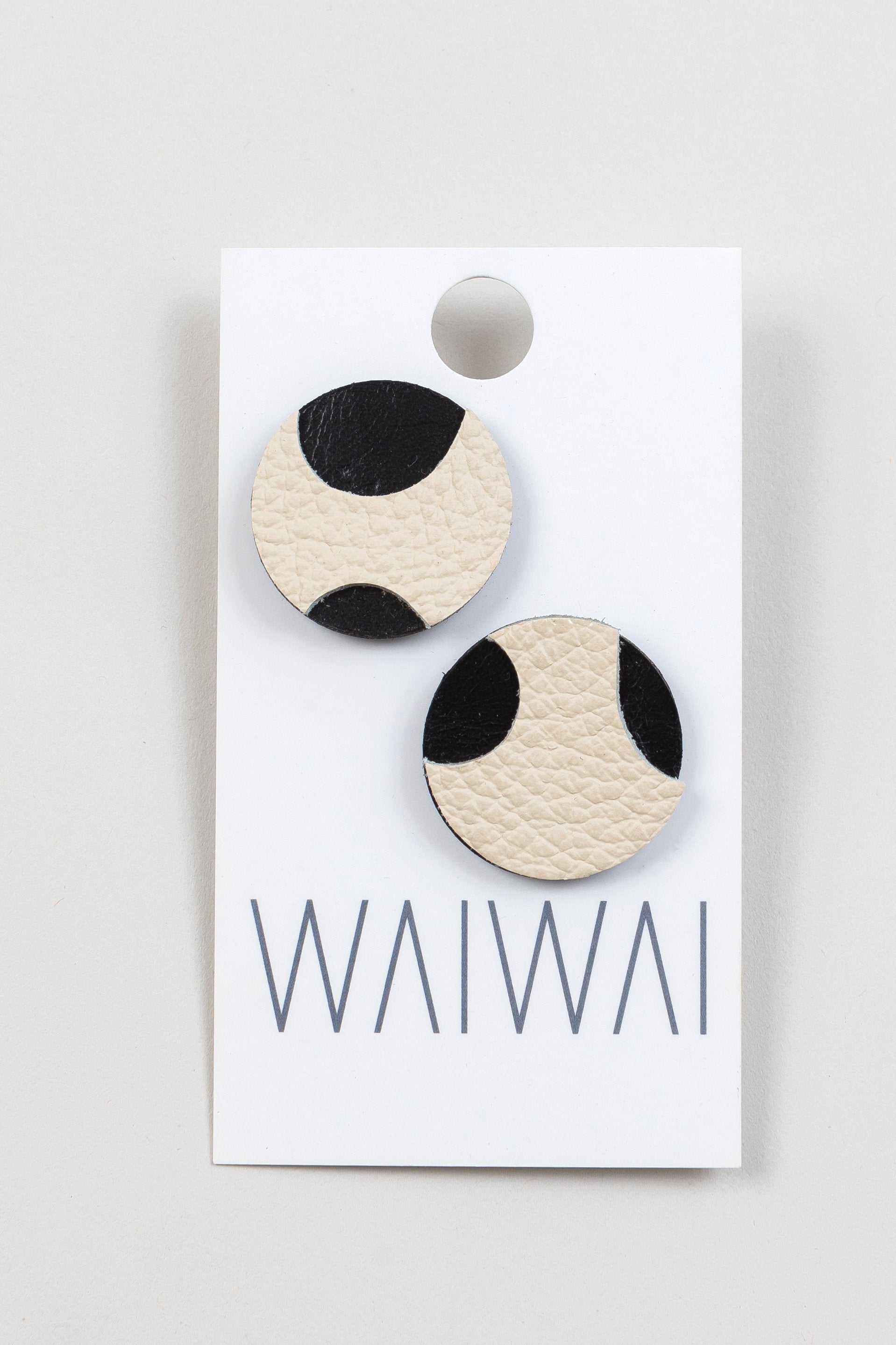 WAIWAI Black & Ivory Circle Upcyled Leather Earrings