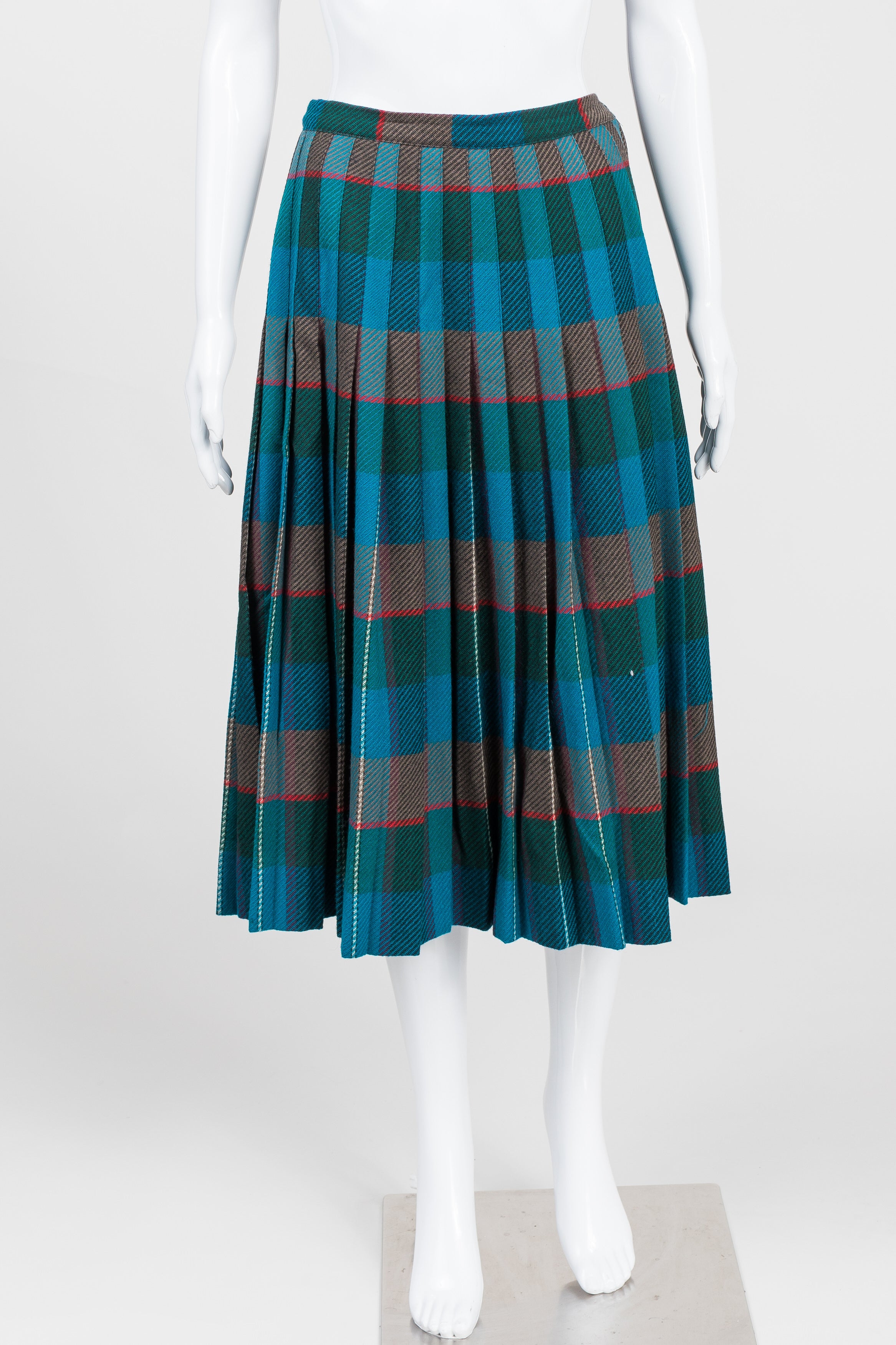 Aljean Vintage Green Plaid Pleated Skirt (14)