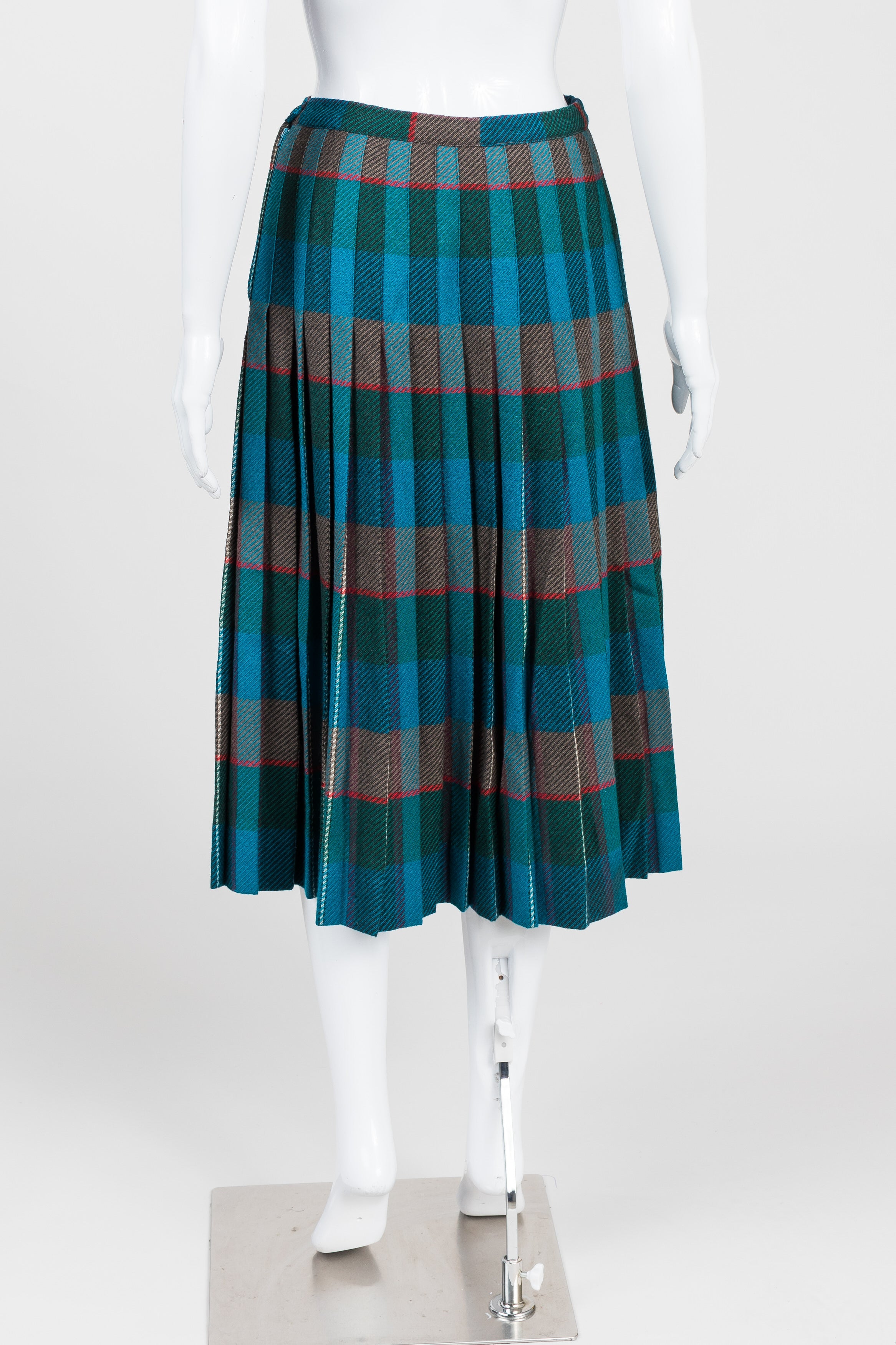 Aljean Vintage Green Plaid Pleated Skirt (14)