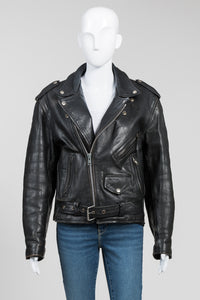 First Genuine Leather Vintage Black Moto Jacket (36)