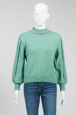 Load image into Gallery viewer, Tell vingtaine vintage green/grey mockneck sweater w/ pleated sleeves
