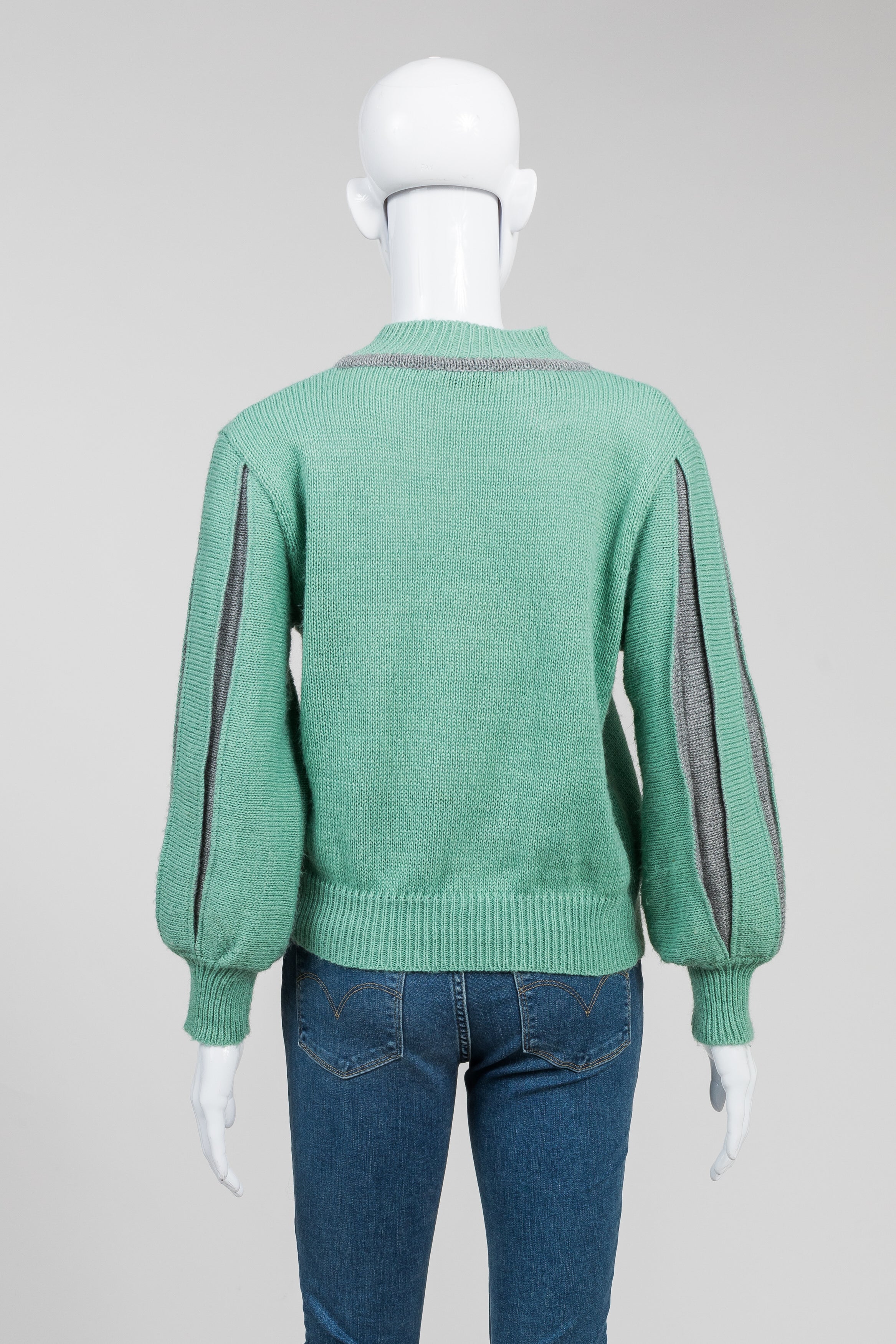 Tell vingtaine vintage green/grey mockneck sweater w/ pleated sleeves