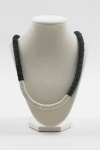 WAIWAI Long upcycled black & white leather necklace